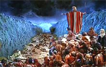 Moses causing the Red Sea to drown the Egyptian chariotry. Image © 1956 Paramount Pictures
