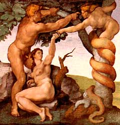 Adam and Eve tempted by the serpent