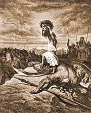 David displays Goliath's head as proof of his victory (Dore)