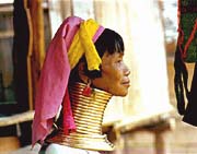 A woman from the 'Long Neck' Karen tribe that inhabitants a region of Asia spanning Myanmar and Thailand.