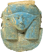The goddess Hathor depicted on the handle of a sistrum used in her worship