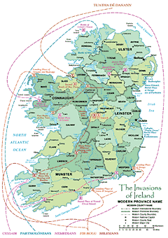 The mummy of a 40-year-old, tall, Caucasian red-headed woman found in the Taklamakan Desert in western China. Image
Invasions of Ireland map, image � 2006 Mysterious World.